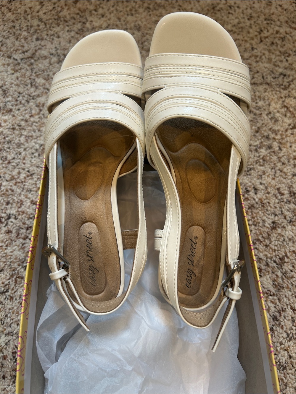 easy street White Slingback Sandals with Buckle Strap